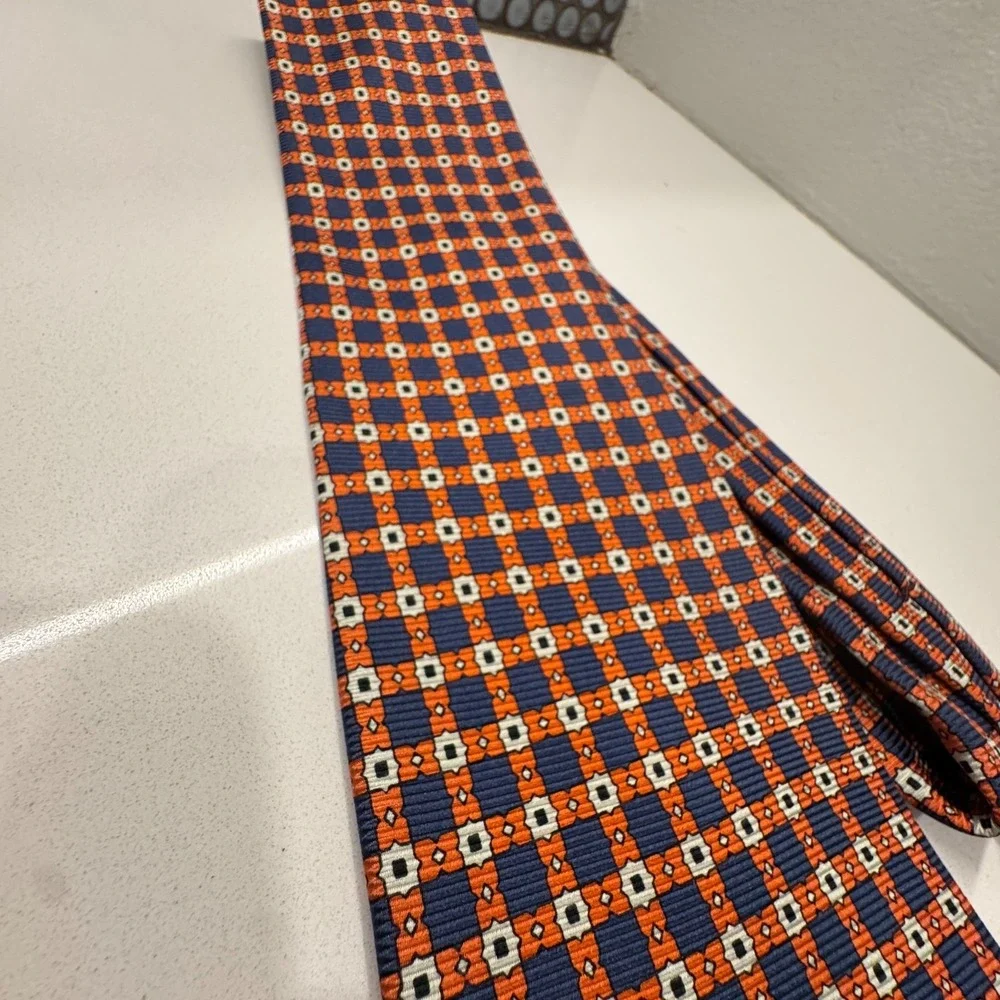 Vintage‎ Polo Ralph Lauren Tie Blue Geometric 100% Silk Hand Made Old Money Y2K